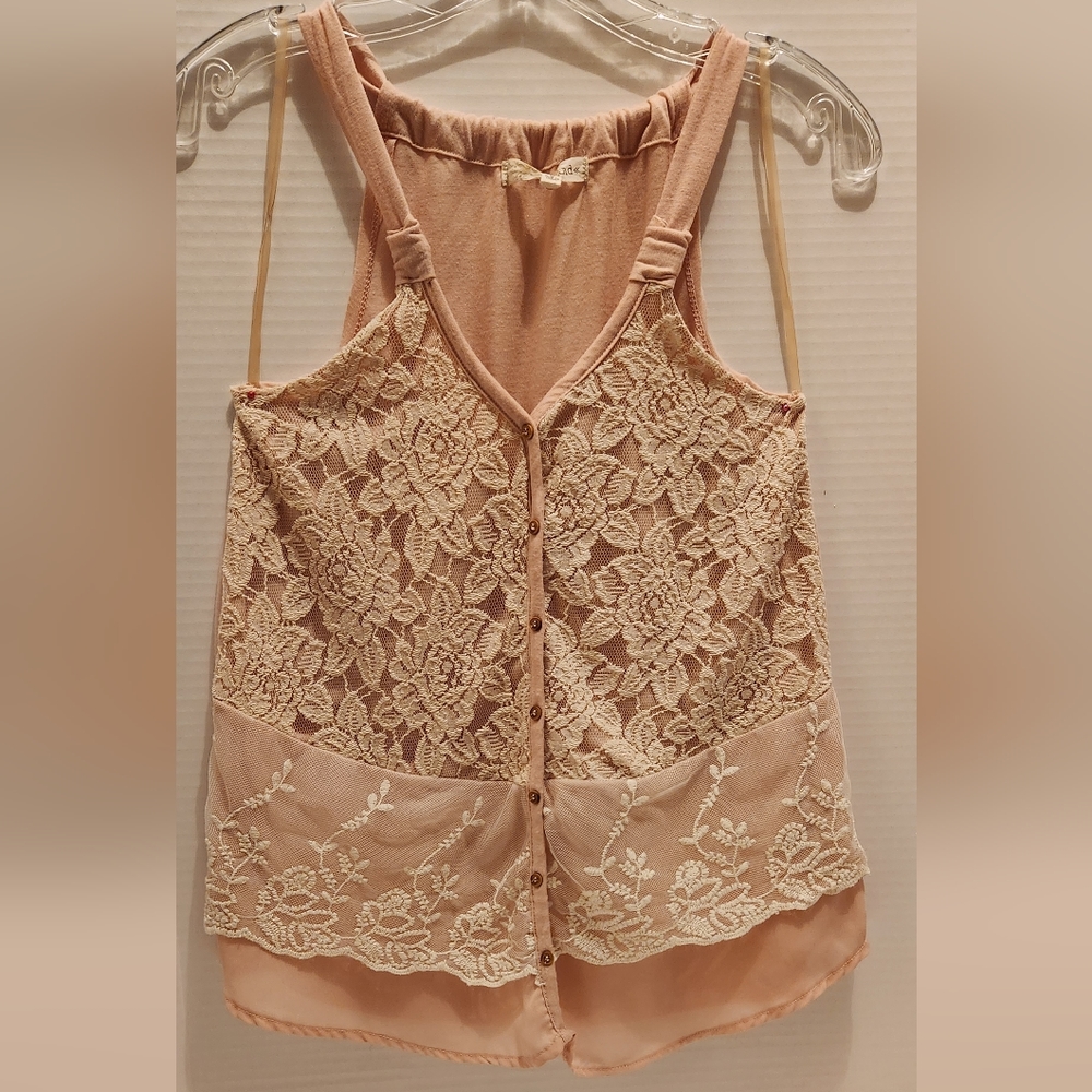 Rewind Sleeveless Lacey Pink Top, S